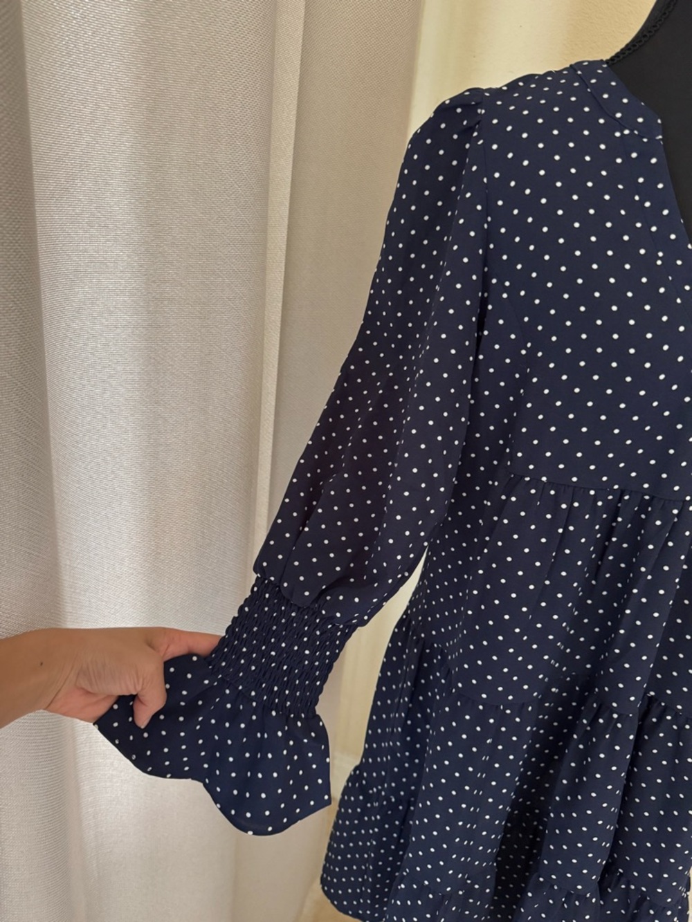 Pomander Place Navy Polka Dot Babydoll Mini Dress NWT Small - Picture 3 of 11
